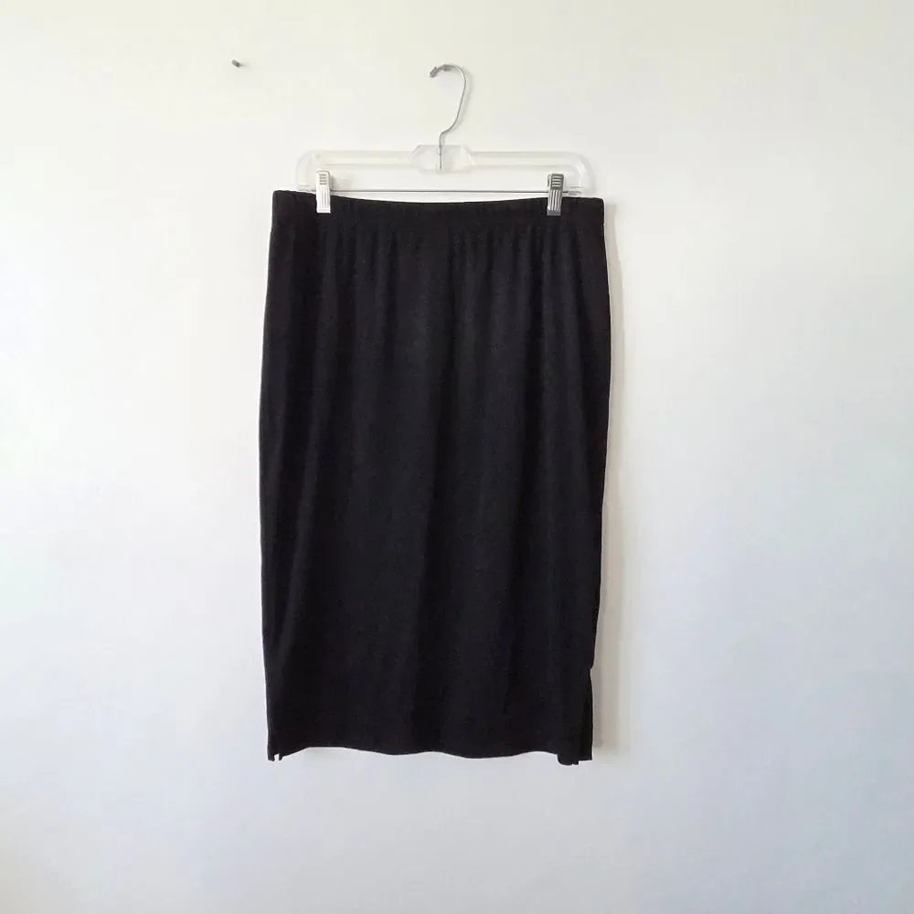 Black Ribbed Midi Skirt Stretchy Basic Comfy Clean Girl Monochrome Casual 1XL